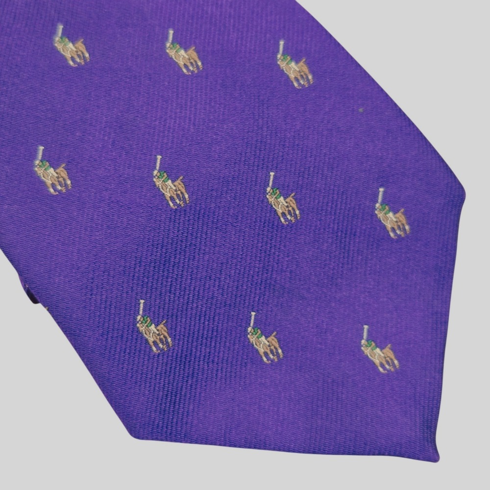 Polo Ralph Lauren Mens Tie Purple Pony All Over 3.5" x 5" Hand Made USA preppy
